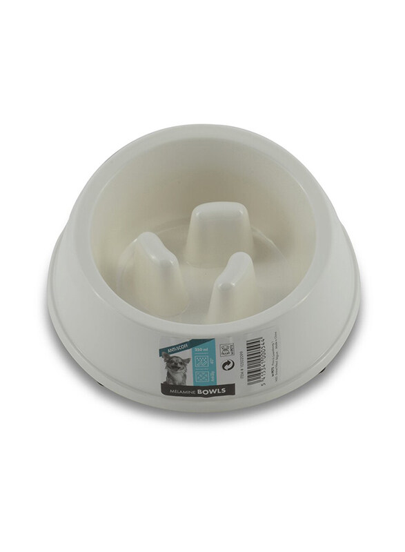 

M-Pets Melamine High Back Slow Down Bowl for Pets, 250ml, White