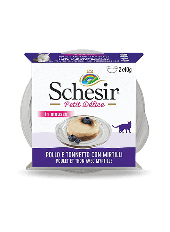 

Schesir Petit Delice Chicken & Tuna with Blueberries Flavor Cat Wet Food Can, 6 x 80g