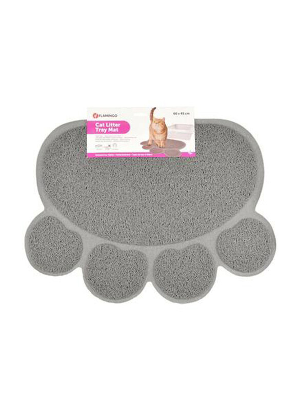 

Flamingo Cat Litter Tray Paw Mat, Large, Grey