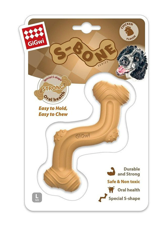 Gigwi Nylon Bone with S Shape, 7-inch,  Large, Brown