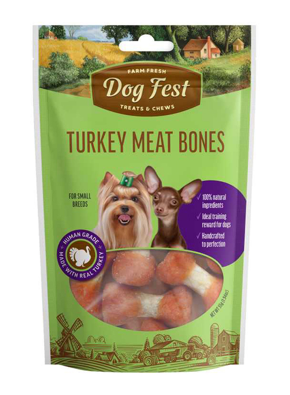 Dog Fest Turkey Meat Bones for Small Breeds Dry Dog Food, 55g