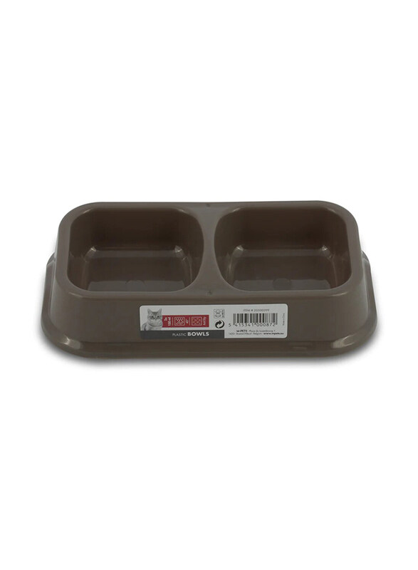 

M-Pets Plastic Double Bowl for Cats, 2 x 150ml, Grey