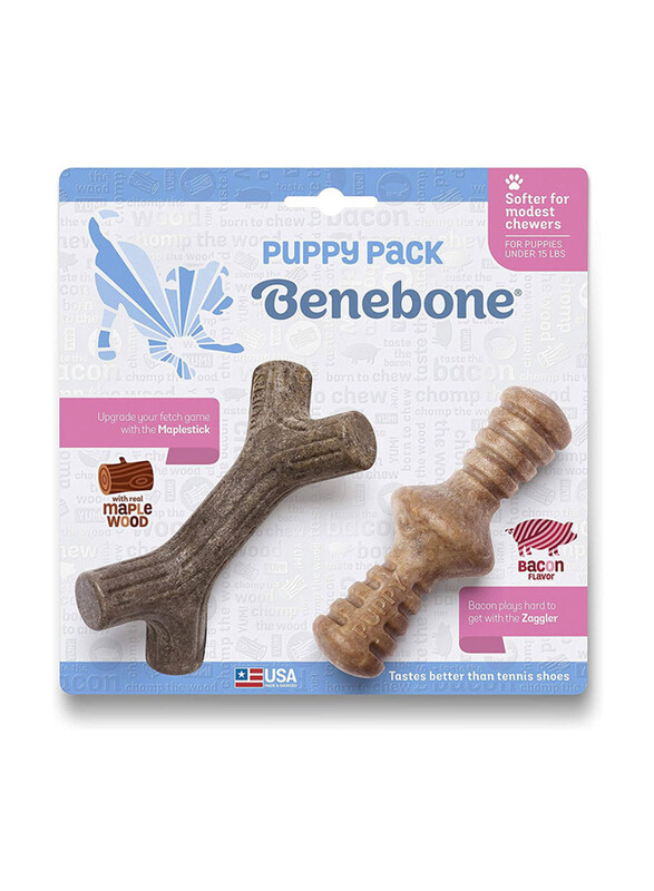 Benebone Puppy Maplestick and Zaggler Tiny Bacon, 2 Piece, Brown