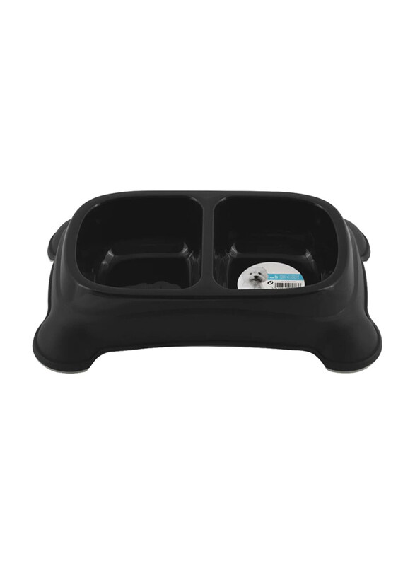 

M-Pets Plastic Double Bowl for Pets, 2 x 400ml, Black