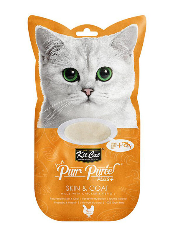 

Kit Cat Purr Puree Plus+ Chicken & Fish Oil Skin & Coat Cat Wet Treat, 4 x 15g