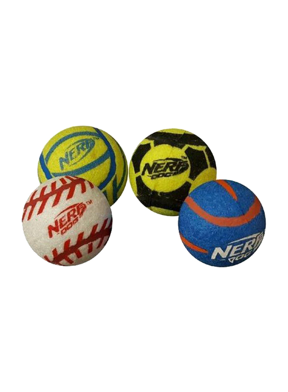 Nerf Dog Solid Tuff Sports Balls, Medium, 4 Piece, Multicolour