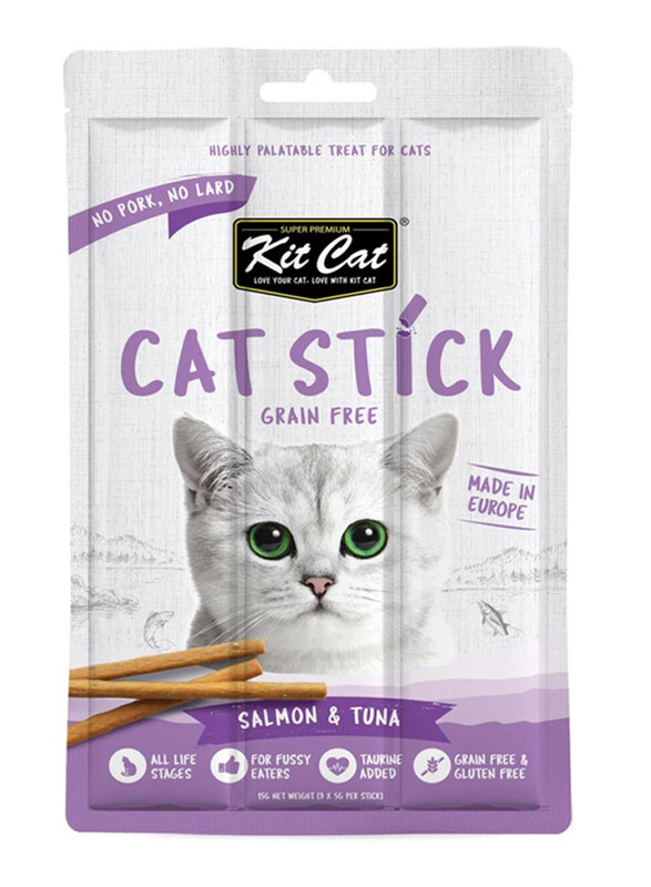 

Kit Cat Grain Free Salmon & Tuna Flavor Stick Treat Cat Dry Food, 3 x 15g