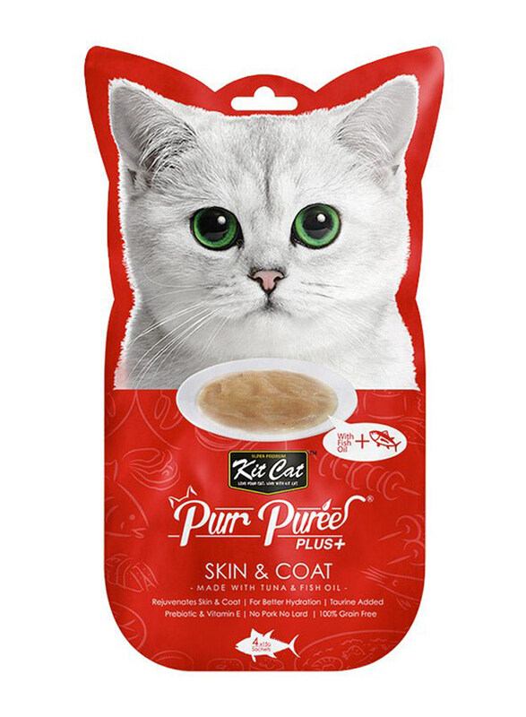 

Kit Cat Purr Puree Plus+ Tuna & Fish Oil Skin & Coat Cat Wet Treat, 4 x 15g
