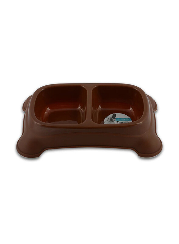 

M-Pets Plastic Double Bowl for Pets, 2 x 650ml, Brown