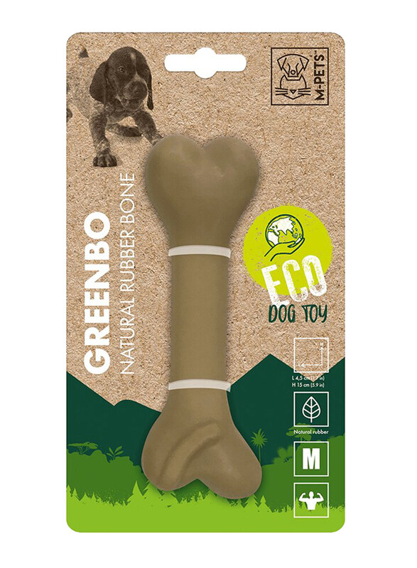 

M-Pets Greenbo Natural Rubber Bone Dog Toy, Medium, Brown