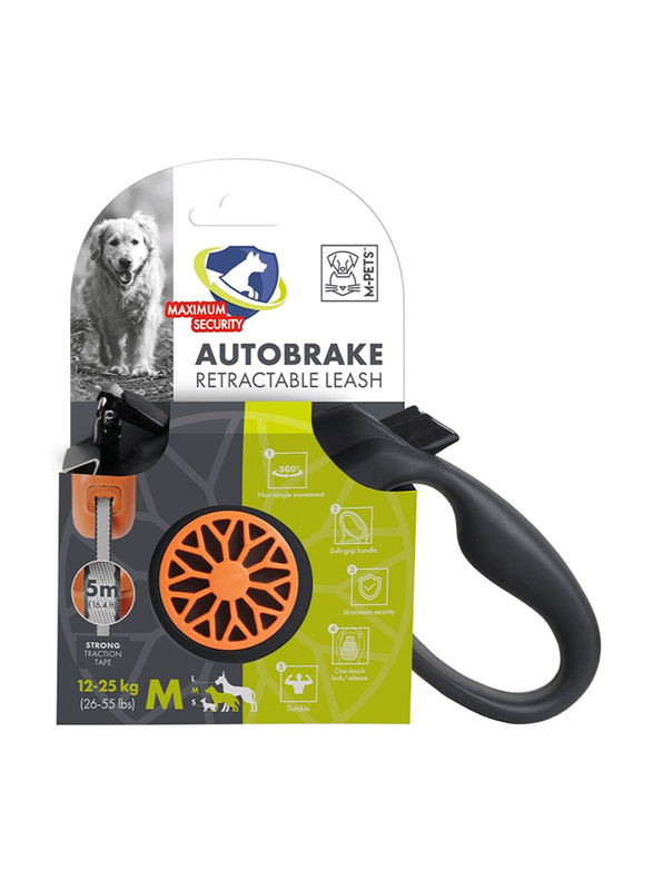 M-Pets Autobrake Retractable Leash, Medium, Black