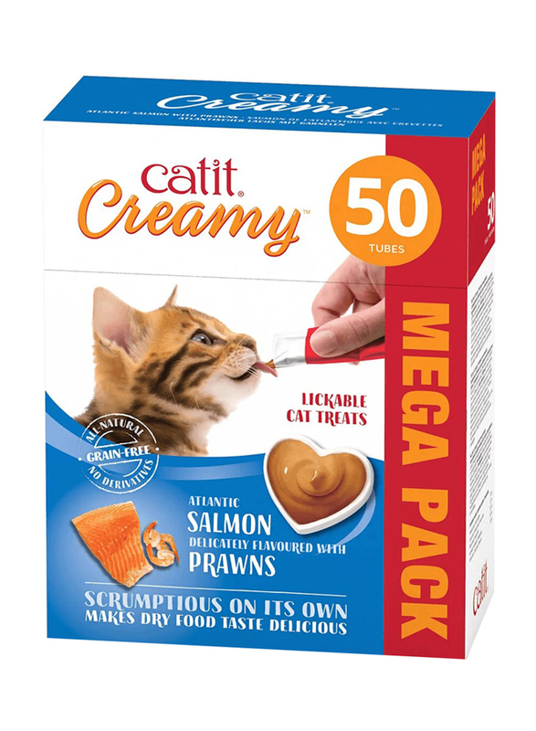 Catit Creamy Treats Mega Pack Salmon with Prawn Wet Cat Food, 50 Pieces