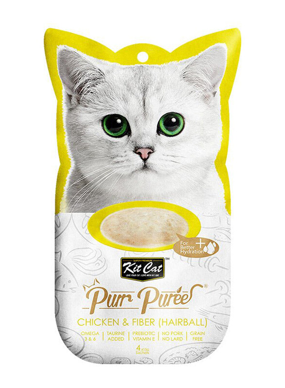 

Kit Cat Purr Puree Chicken & Fibber Hairball Wet Food for Cats, 4 x 15g