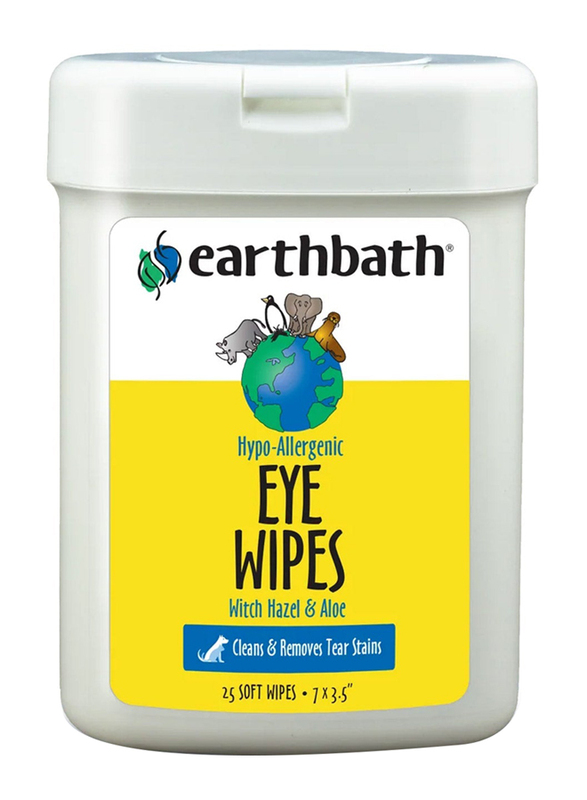 Earthbath Hypo-Allergenic Fragrance Free Ear Wipes for Dogs, Cats, Puppies & Kittens, Resealable Container, 25 Wipes