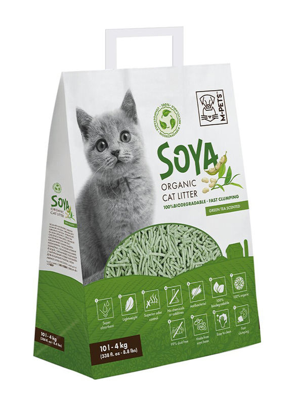 M-Pets Soya Organic Green Tea Cat Litter 100% Biodegradable, 10L, Green