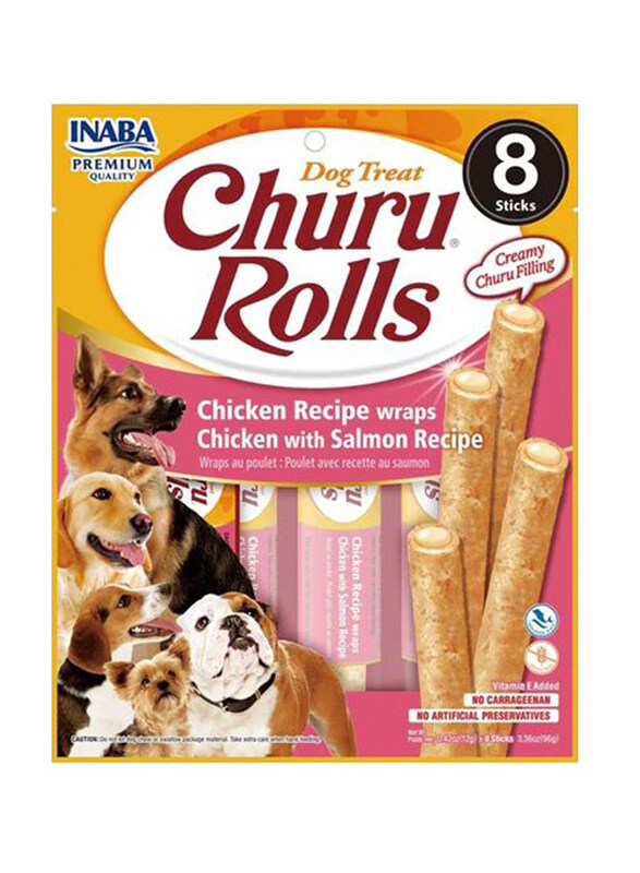 

Inaba Churu Rolls Chicken With Salmon Recipe Wraps Dog Treats, 12 x 96g