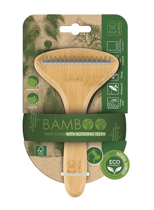 M-Pets Bamboo Rake Comb, 31 Teeth, Brown