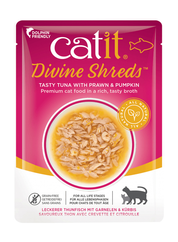 Catit Divine Shreds Tuna with Prawn & Pumpkin Cats Wet Food, 18 x 75g
