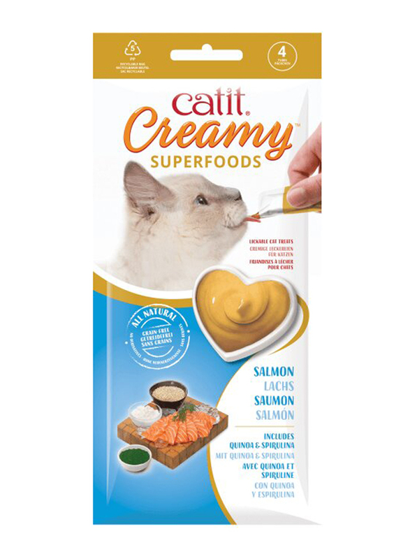 CatIt Creamy Superfood Treats Salmon Recipe with Quinoa & Spirulina Wet Food for Cats, 12 Pieces