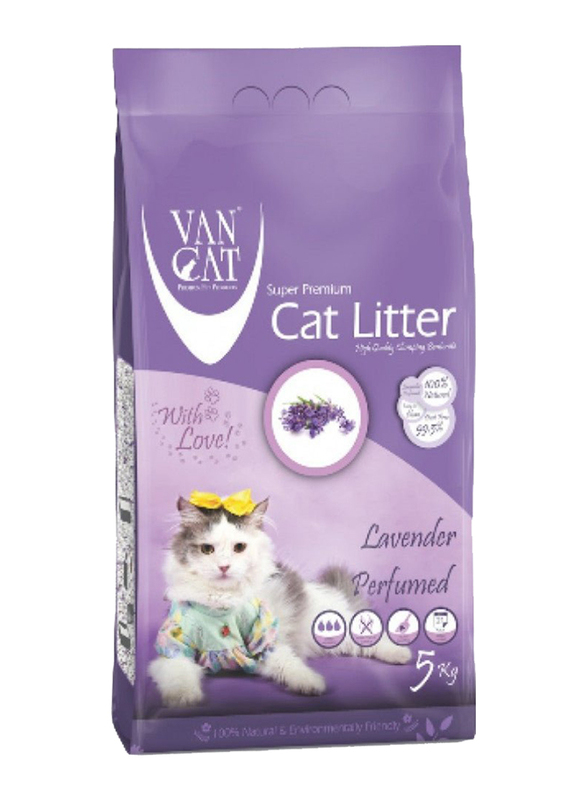 Van Cat White Lavender Clumping Bentonite Cat Litter, 5 Kg, Purple