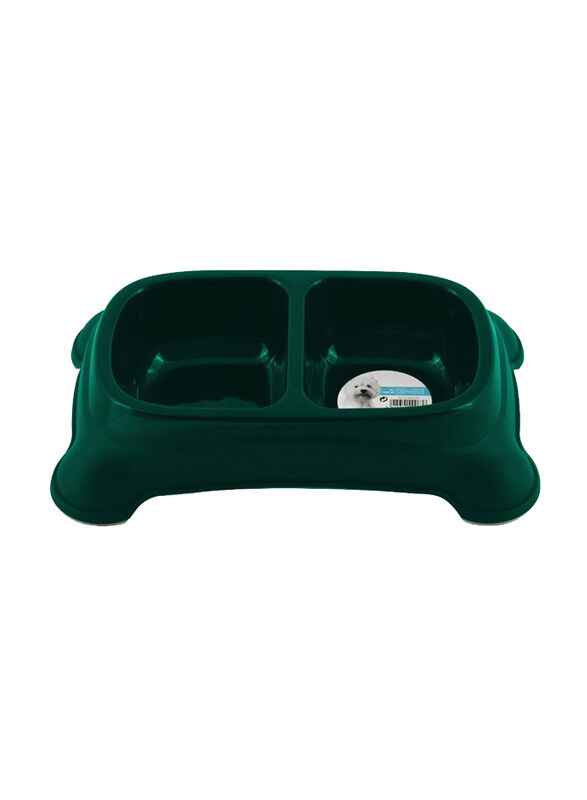 

M-Pets Plastic Double Bowl for Pets, 2 x 400ml, Green