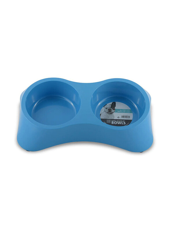 

M-Pets Melamine Double Bowl for Pets, 2 x 800ml, Blue