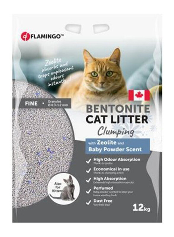 

Flamingo Bentonite Clumping Zeolite Baby Powder Cat Litter, 12 Kg, Grey