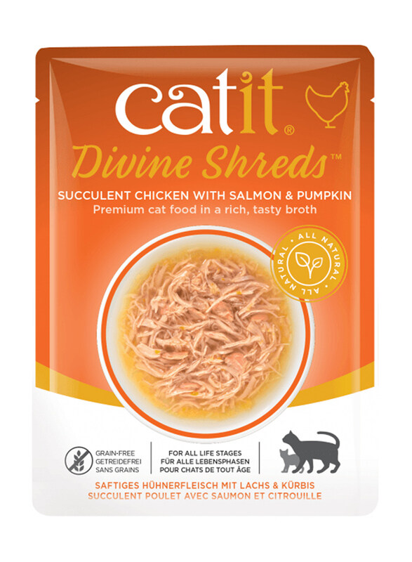 

Catit Divine Shreds Chicken with Salmon & Pumpkin Cats Wet Food, 18 x 75g
