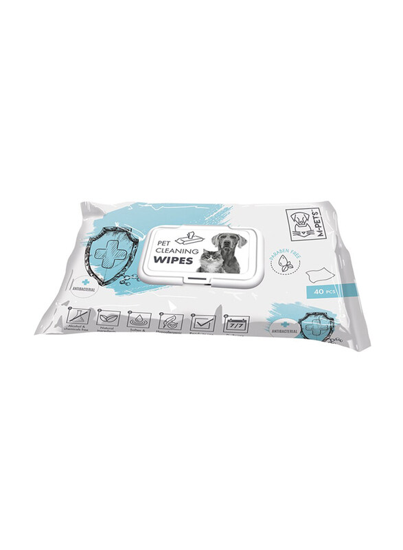 

M-Pets Pet Anti-Bacterial Cleaning Wipes, 40 Pieces, White