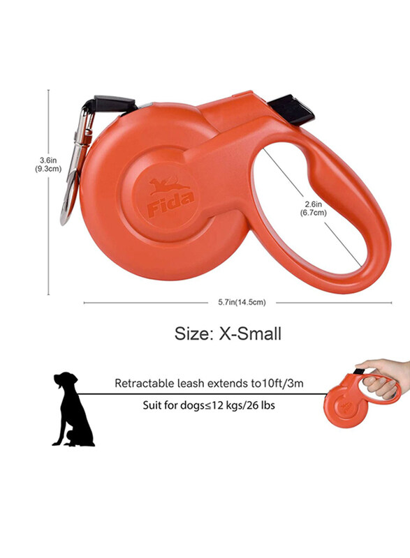 Fida Heavy Duty Styleash Series Retractable Dog Leash, X-Small, Red