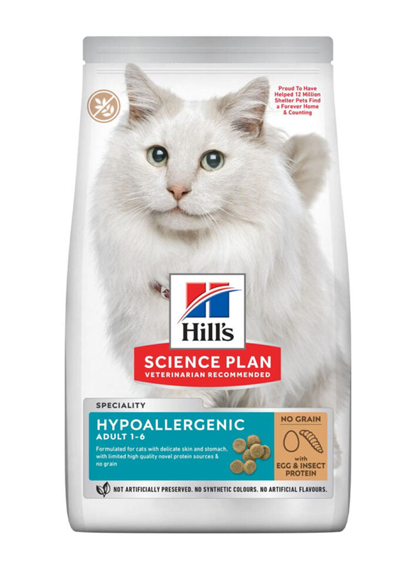 

Hill's Science Plan Hypoallergenic Adult 1-6 Cat Food with No Grain Egg & Insect Protein, 1.5 Kg