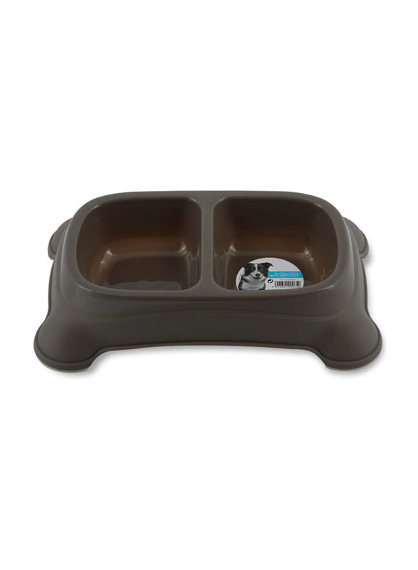 

M-Pets Plastic Double Bowl for Pets, 2 x 950ml, Grey