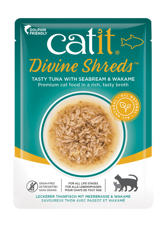 Catit Divine Shreds Tuna with Seabream & Wakame Cats Wet Food, 18 x 75g