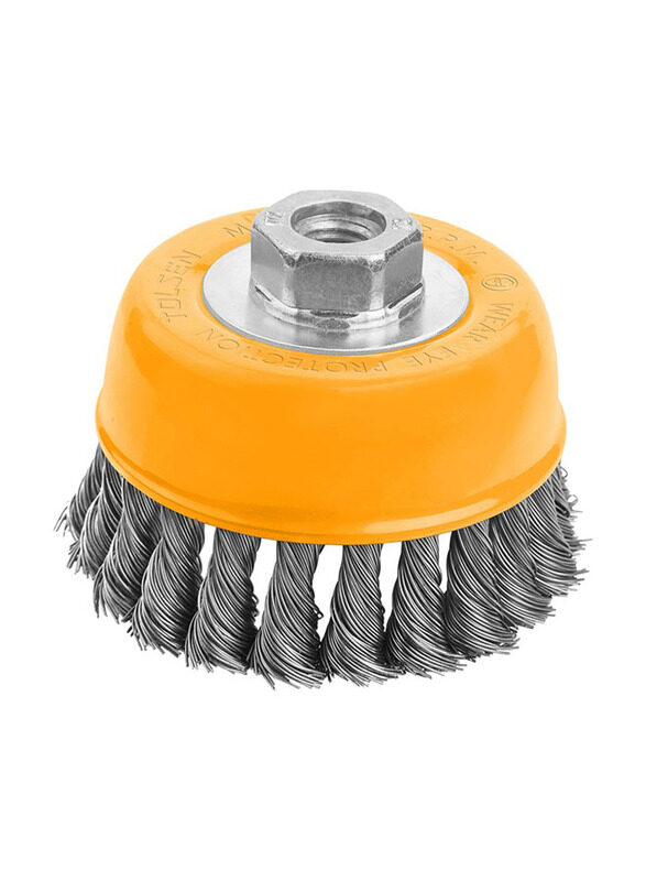 

Tolsen 75mm Cup Twist Wire Brush With Nut (Industrial), 77507, Yellow/Silver