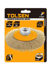 Tolsen 100mm Crimped Wire Bevel Brush (Industrial), 77597, Beige