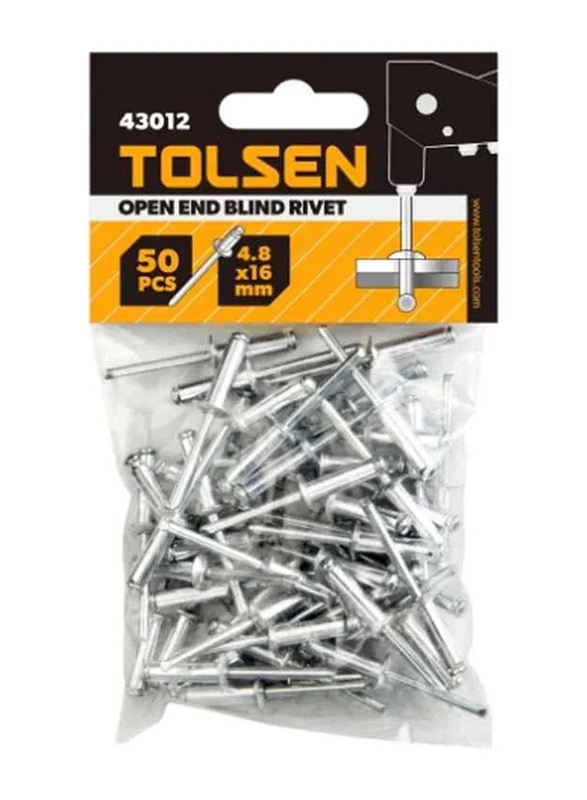 Tolsen 50-Piece 2.4 x 6.4mm Aluminum Rivet, 43005, Silver
