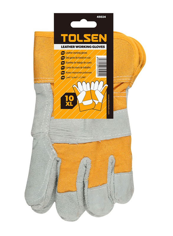 Tolsen X-Large Leather Working Gloves, 45024, White/Yellow