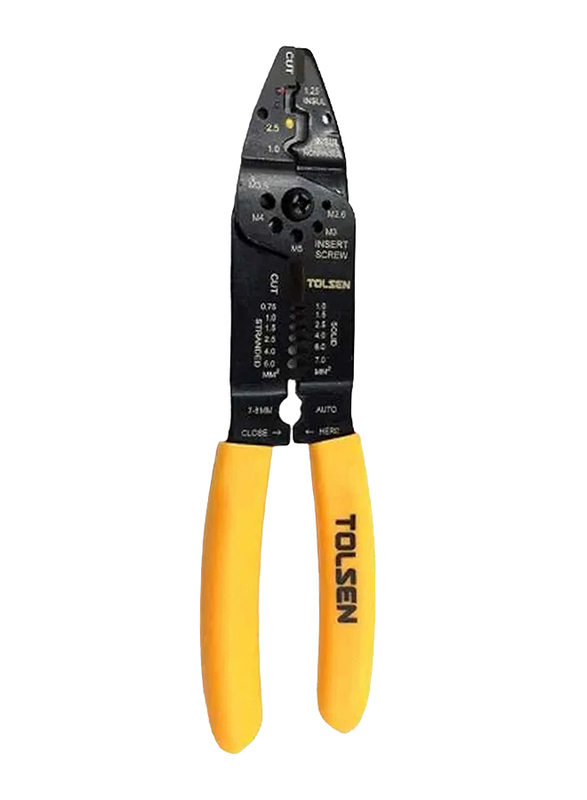 Tolsen 215mm Industrial Wire Stripping & Crimping Pliers, 38052, Yellow/Black