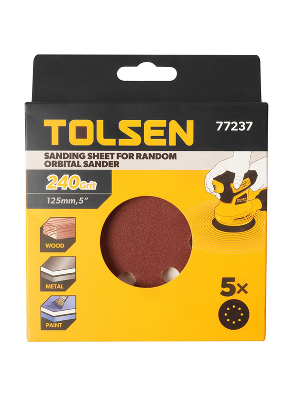 Tolsen 5-Piece Sanding Sheet for Random Orbital Sander, TLSN-77237, Brown