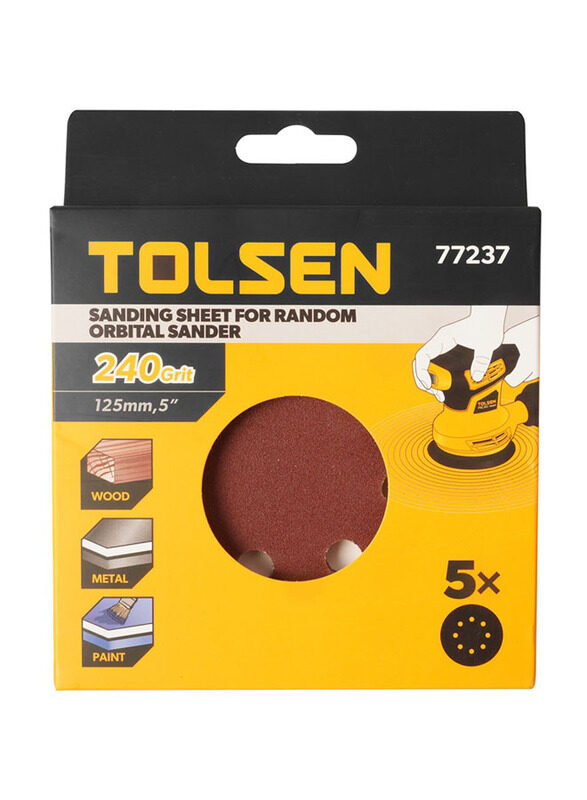 

Tolsen 5-Piece Sanding Sheet for Random Orbital Sander, TLSN-77237, Brown