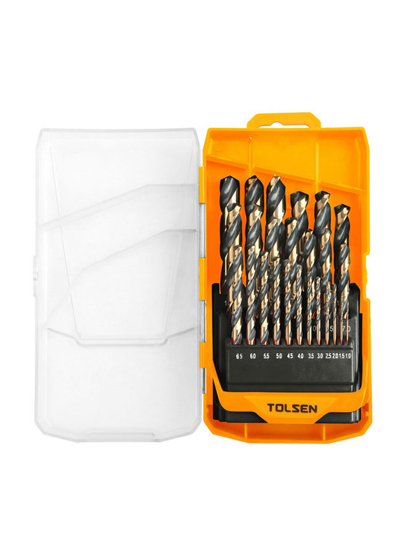 Tolsen 25-Piece HSS Fractional Straight Shank Jobber Length Drill Bits Set, TLSN-75087, Black/Gold