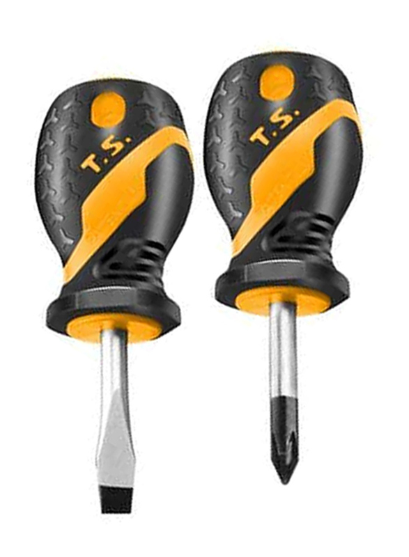 

Tolsen 2 Piece 6.5 x 38mm Stubby Screwdrivers Set, 20181, Orange/Black