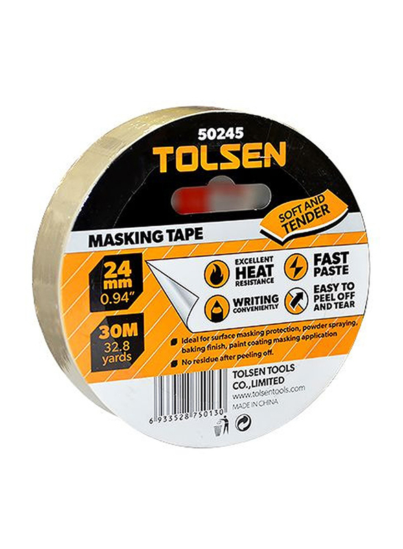 Tolsen Masking Tape, 24mm x 30 Meter, 50245, Clear