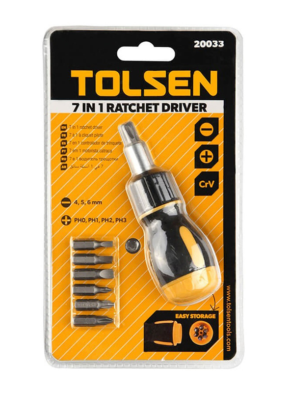 Tolsen 7-in-1 Ratchet Driver Set, 20033, Multicolour