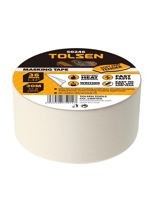 Tolsen Masking Tape, 48mm x 50 Meter, 50249, White