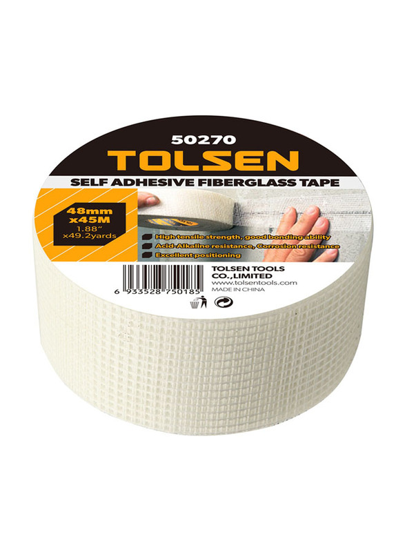 Tolsen 48mm x 45m/1.88" x 49.2Yards Self Adhesive Fiberglass Tape, 50270, White