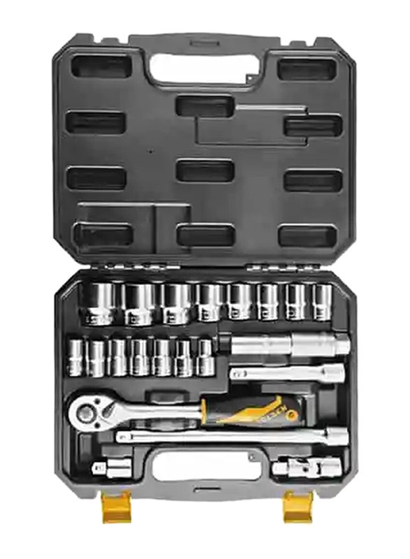 Tolsen 22 Piece 1/2 inch Industrial Socket Set, 15139, Silver/Black