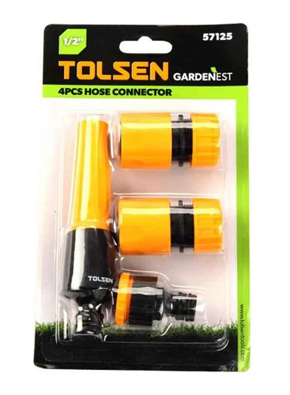 Tolsen Hose Connector, 4 Pieces, 1/2 Inch, 57125, Black/Yellow