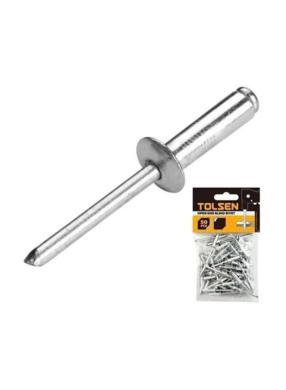 Tolsen 50-Piece 4 x 10mm Aluminum Rivet, 43009, Silver