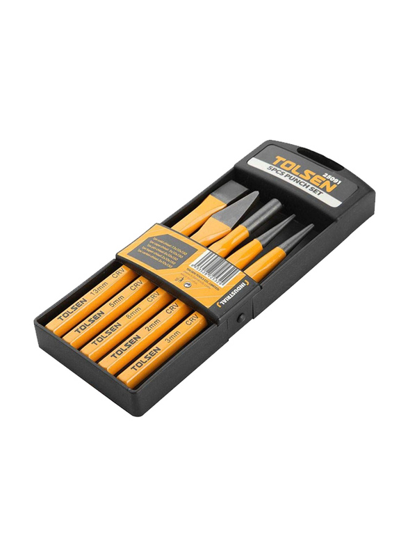 Tolsen 5-Piece Industrial Punch Set, 25091, Yellow/Black